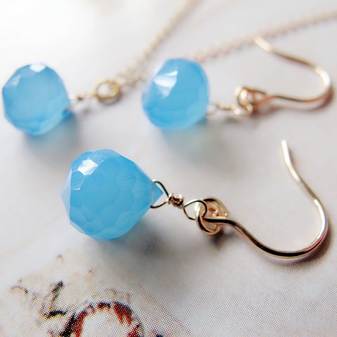 14kgf blue Chalcedony ブルーカルセドニー ピアスorイヤリング