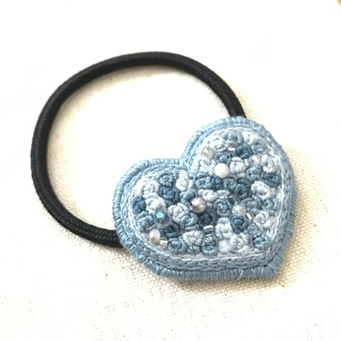 【ビーズ刺繍】ブルージュ💙ハートヘアゴム