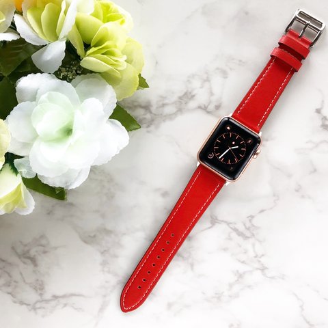 AppleWatch レザーバンド RED(レッドカラー) 44,42mm専用