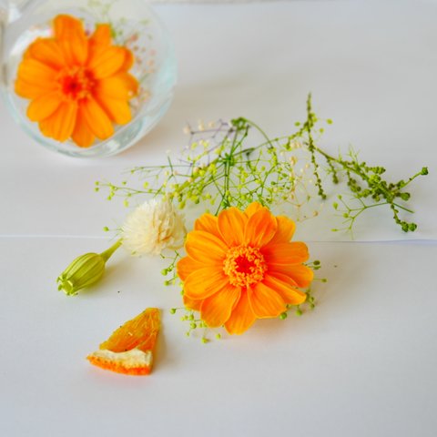 手作りキット♡オレンジのころんとしたハーバリウム(花材のみ)