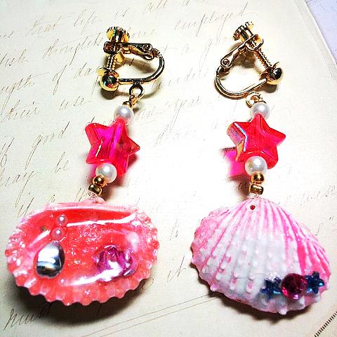 【Sale!】人魚姫の貝殻イヤリング＊pink