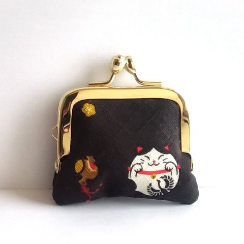 ■角型■小さいがま口：ちっちゃいがま口：角252：かわいいがまぐち：小さい財布：littlie purse：猫,真ん丸ネコ,黒