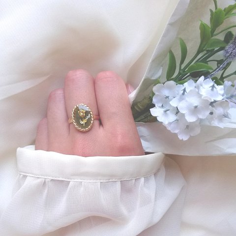 ♡再販④♡ vintage rose ring 薔薇のヴィンテージオーバルリング ( ピスタチオ グリーン・フリーサイズ)