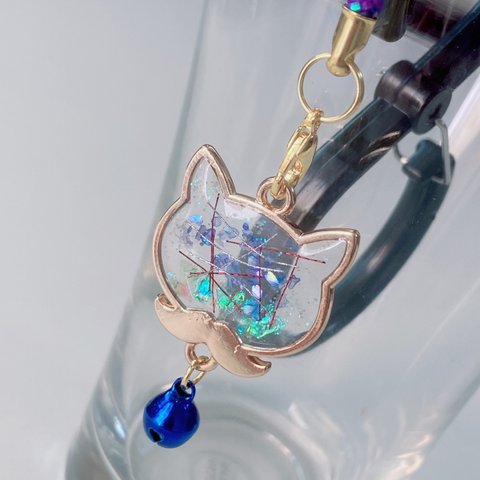 ねこちゃんキーホルダー青 レジン