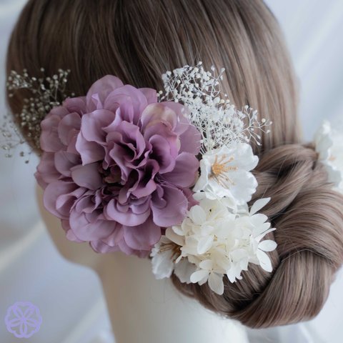 ライラックカラー×桜の髪かざり　成人式　着物　振袖　和装　結婚式　卒業式　ヘアアクセサリー