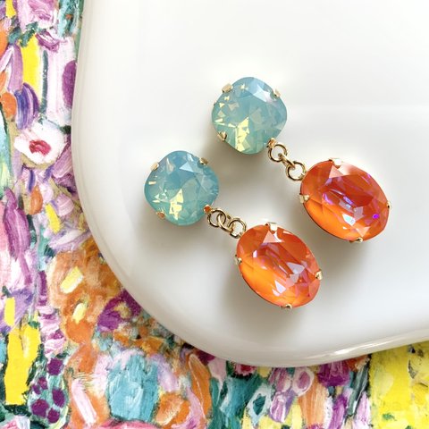 Candy stone“mini Hakka × carrot orange” pierce/ earring