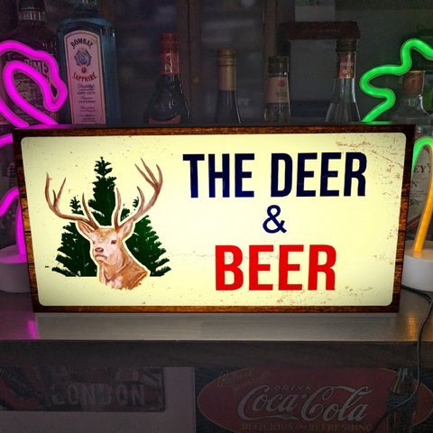 【Lサイズ】THE DEER&BEER アウトドア カントリー キャンプ ハンティング カフェ バー ビール 看板 置物 雑貨 ライトBOX 電飾看板 電光看板