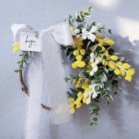 ｎｅｗ ︎︎【mimosa chiffon wreath】ミモザ シフォン リース ユーカリ ︎︎＂︎︎特集掲載︎︎＂︎︎