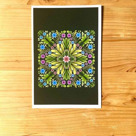 Bright Floral Mandala Postcard 明るい花のマンダラのアートはがき