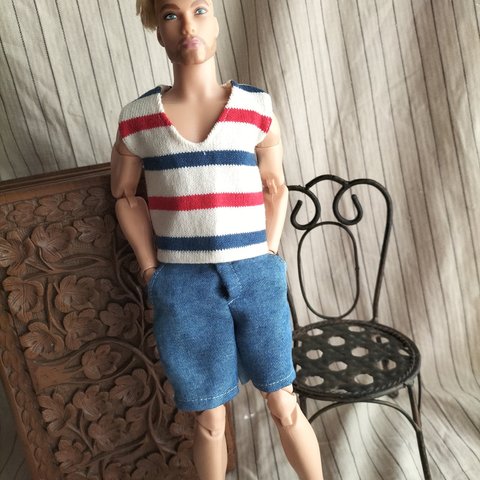 ケン　LOOKS（背丈３１cm）用　ノースリーブシャツとロングパンツ（B）