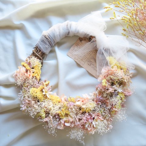 wedding wreathbouquet pink3点set  ウェディングブーケ　ドライフラワー　リース　結婚式