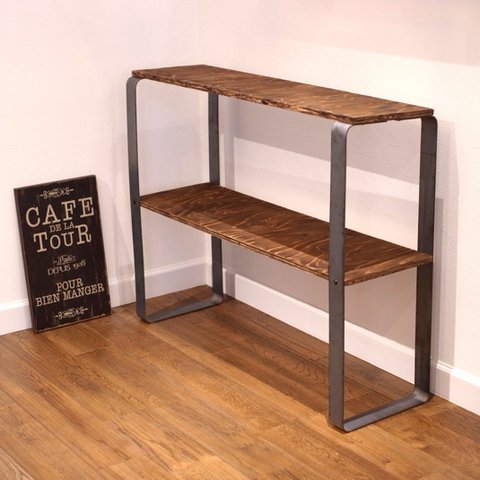 wood iron frame shelf（アイアン 棚 ラック シェルフ ウッド 鉄 木 収納棚 アンティーク ビンテージ シャビー インダストリアル オープンラック シューズラック 本棚）