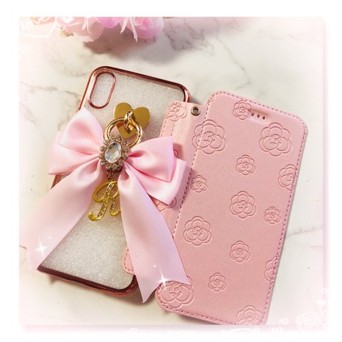 ［再販］手帳型iPhoneケース♡リボン&イニシャル♡大人もカワイイ