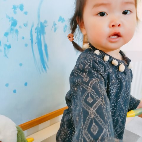 わた雪降る夜空のポンポンニットブラウス(セットアップ可能)／Snowy night knit blouse