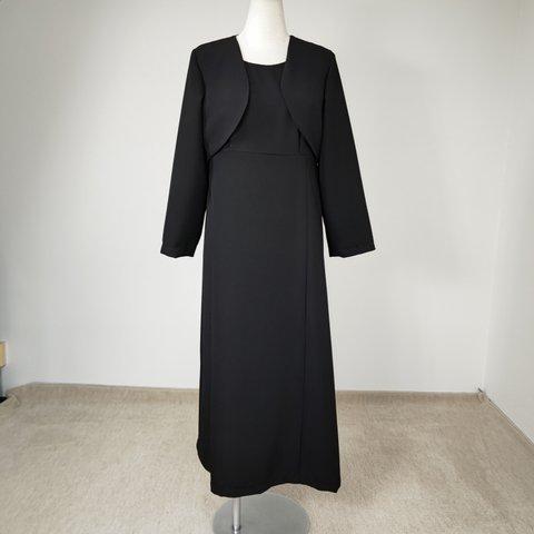 値下げ 着物リメイク  ワンピース ロング　ノースリーブ    ボレロ長袖付き　黒　礼服