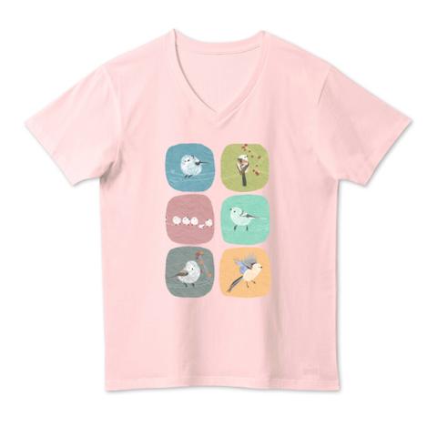 【受注制作】シマエナガのTシャツ（ピンク）メンズ・レディース