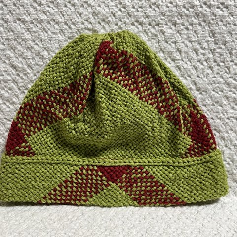 手織り 　赤＆黄緑の帽子　 