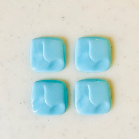 Vintage Light Blue Square Carved Cabochons 