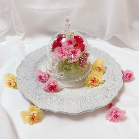 ᕱ⑅ᕱﾞ ラビット ボトルフラワー ✽ カーネーション と 薔薇 プリザーブドフラワー ボトルアレンジ 可愛い うさぎ プレゼント ギフト お祝い パステル ピンク 誕生日 Luana Mally✽