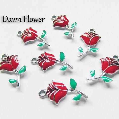 【D-0417】10pcs　バラ　25×22mm　レッド　チャーム