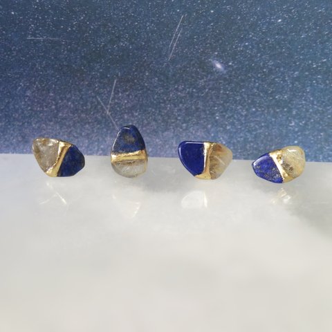 12月の誕生石◆流星群＊Lapis lazuli×Rutile quartz＊金継ぎ／pierce／M~S size 