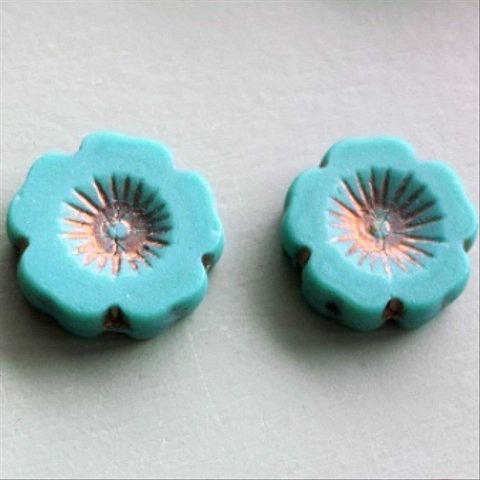 【2コセット】JIRI＊IVANA#czech beads#チェコビーズ　sea glass flower14㍉ turquoise