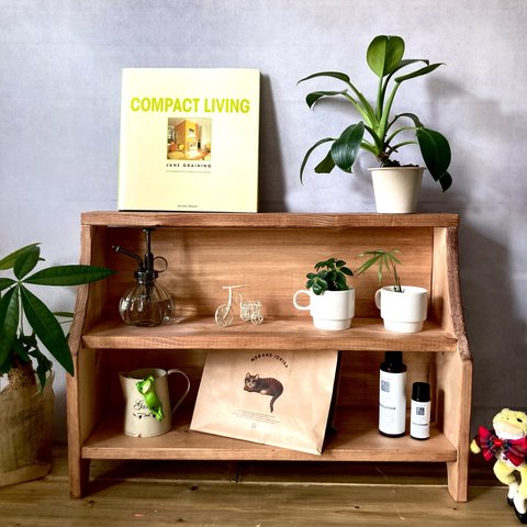 シェルフ 木製 本棚　アンティーク風　ブックシェルフ プランター ラック　観葉植物 収納　ブラウン