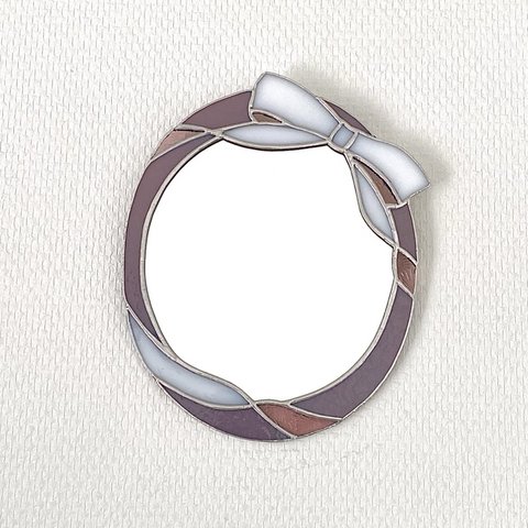 新作✧  『 りぼんの壁掛け鏡⑅⋈ 』ライラック　　ステンドグラス