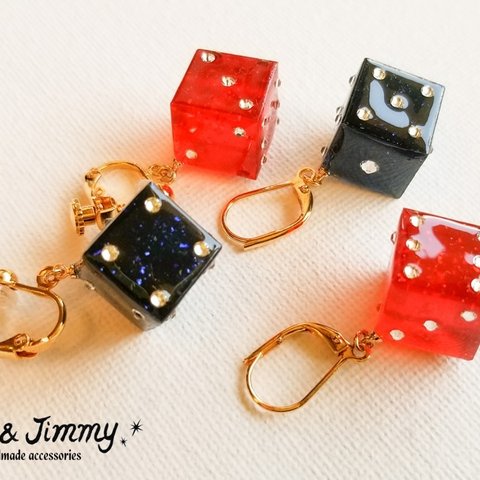 🎲CANDY DICE  ピアス・イヤリング🎲サイコロピアス【レッド×ネイビー】