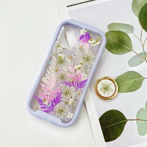 iFace風押し花スマホケース、紫陽花、iPhone全機種対応、ストラップホルダ一、手帳型、iPhone14、iPhone14Pro、iPhone14plus、iPhone13、iPhone15