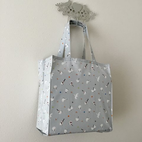 シマエナガのエコバッグ、シマエナガタイト・アンド・タイディ・トートバッグ、Shimaenaga wild bird Tight ‘n’ Tidy Tote Bag, Eco bag, グレー、白、野鳥