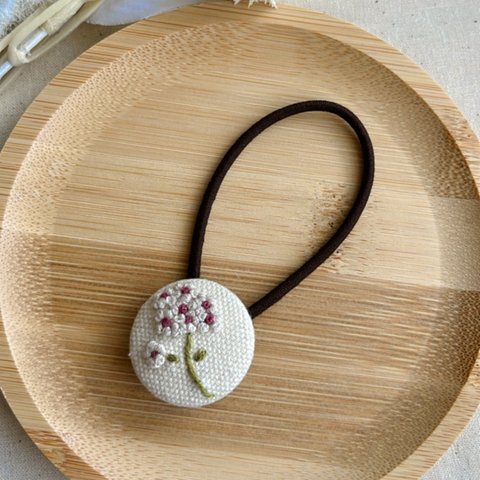 刺繍フラワーヘアゴム【アイボリー】