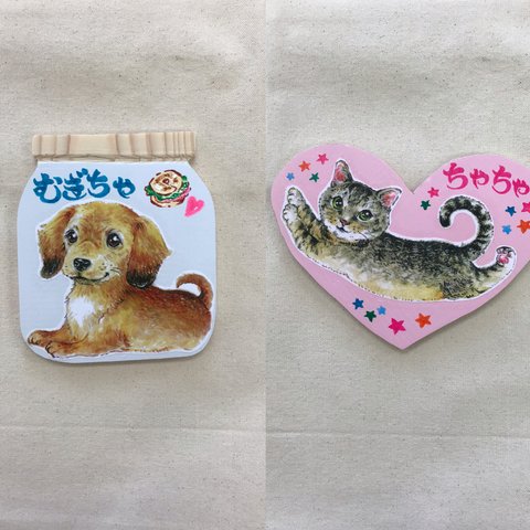 似顔絵＜デコパージュ木製プレート〉デコパージュ/木製雑貨/プレート/ペット