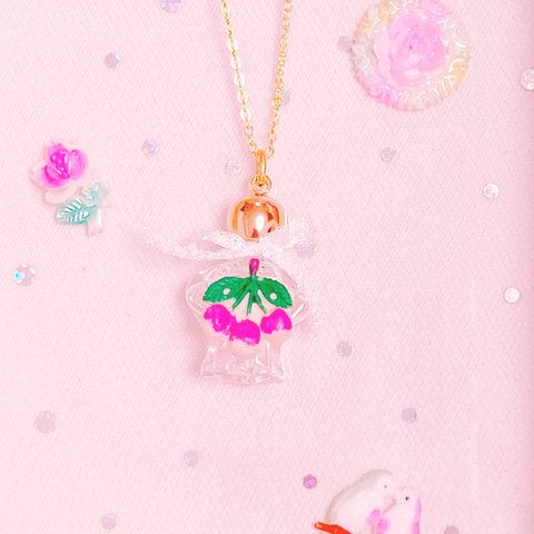 perfume bottle necklace（cherry）