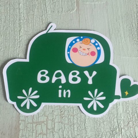 BABY     in ☆赤ちゃん乗ってます☆みどりの車のドライビングステッカー☆マグネットタイプ