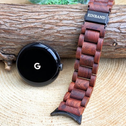 【木製バンド】EINBAND Google Pixel Watch 天然木 木のベルト【レッドサンダルウッド】