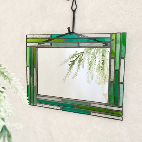 ステンドグラス wall mirror 〜green〜