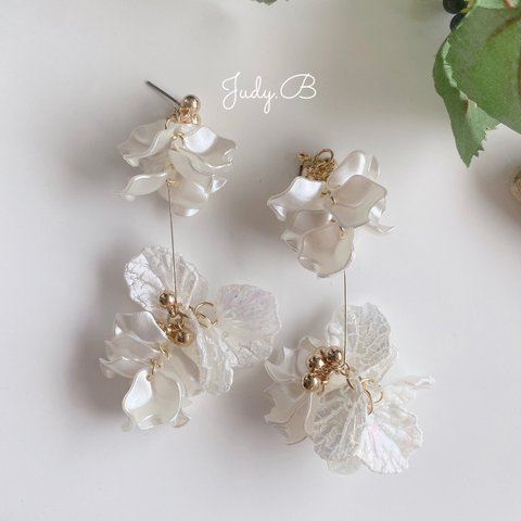 w084 garden flower  フラワー 花びら　ピアス　/ イヤリング　ウェディング　結婚式　成人式　前撮り　ブライダルアクセサリー