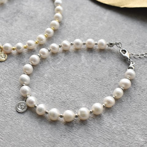 【シルバー】coin pearl bracelet