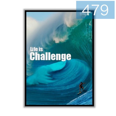 No.479 Life is challenge【日常にアートを】インテリア　アート　ポスター　⭐️  北欧　波　夏　サーフィン