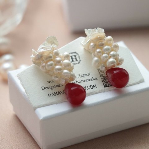 Flower with bijou < jade>（イヤリング・K18ピアス）