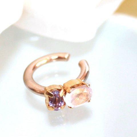 ローズクォーツ　＆　アメジスト　イヤーカフ  Big Ear-cuff/Ring