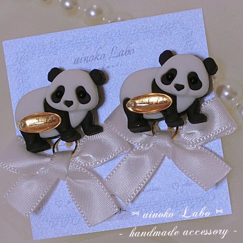 ♡ panda girly ribbon earring ♡