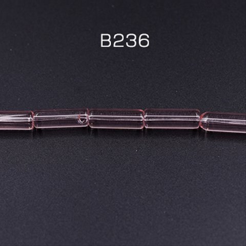 B236   3連    高品質ガラスビーズ 円柱形 6×18mm クリアピンク 3×【1連(約18ヶ)】