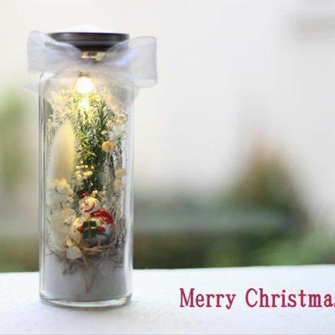 ♥クリスマス・ドライフラワーボトルランプ/スノーマン（雪だるま）