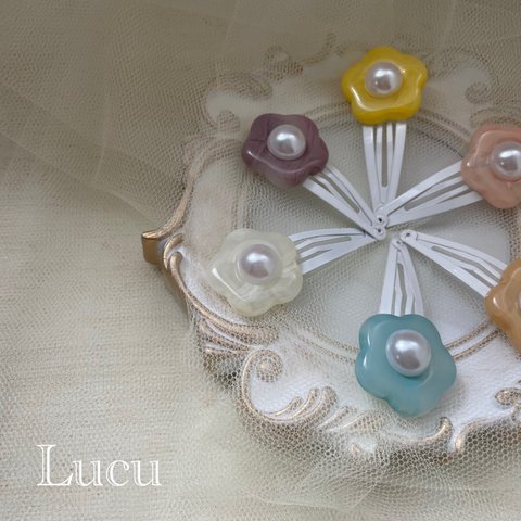 kusumi flower hairpin..🌼　ヘアピン　ベビークリップ　キッズヘアアクセ　スリーピン　くすみ　フラワー　ぱっちんどめ