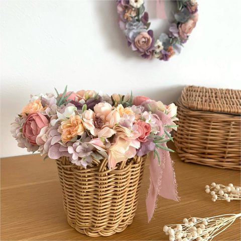 ⌘母の日ギフト⌘flower  wreath basket ＊pink＊　母の日　フラワーアレンジメント　リース　