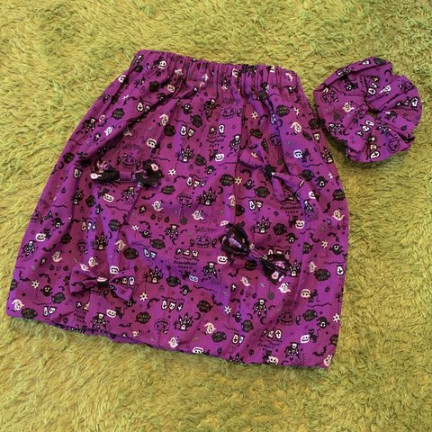 ハロウィン キッズバルーンスカート130 紫×黒