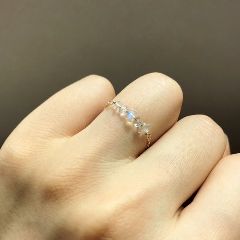 【14KGF】宝石質ブルームーンストーン×ハーキマーダイヤモンドのチェーンリング