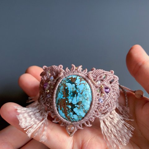 hanging bracelet / Tibetan turquoise  #マクラメブレスレット#